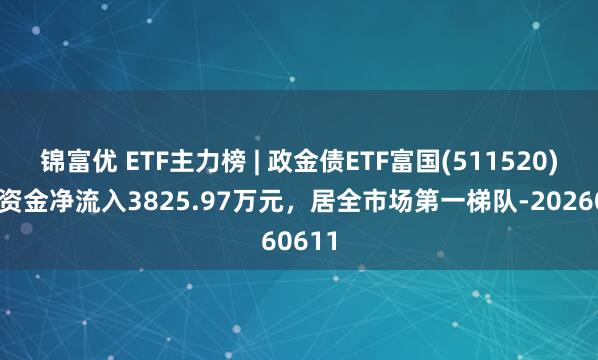 锦富优 ETF主力榜 | 政金债ETF富国(511520)主力资金净流入3825.97万元，居全市场第一梯队-20260611